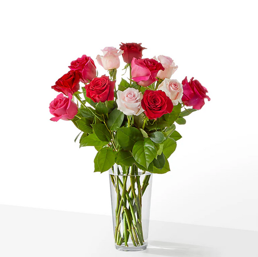 Long Stem Assorted 12 Roses Bouquet